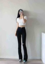 Around 260 Pcs High Quality Spring Autumn American Retro Raw Hem High Waist Flared Floor Length Jeans Bulk Stock - Image 9