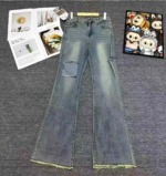 Around 260 Pcs High Quality Spring Autumn American Retro Raw Hem High Waist Flared Floor Length Jeans Bulk Stock - Image 8