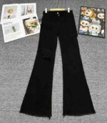 Around 260 Pcs High Quality Spring Autumn American Retro Raw Hem High Waist Flared Floor Length Jeans Bulk Stock - Image 6