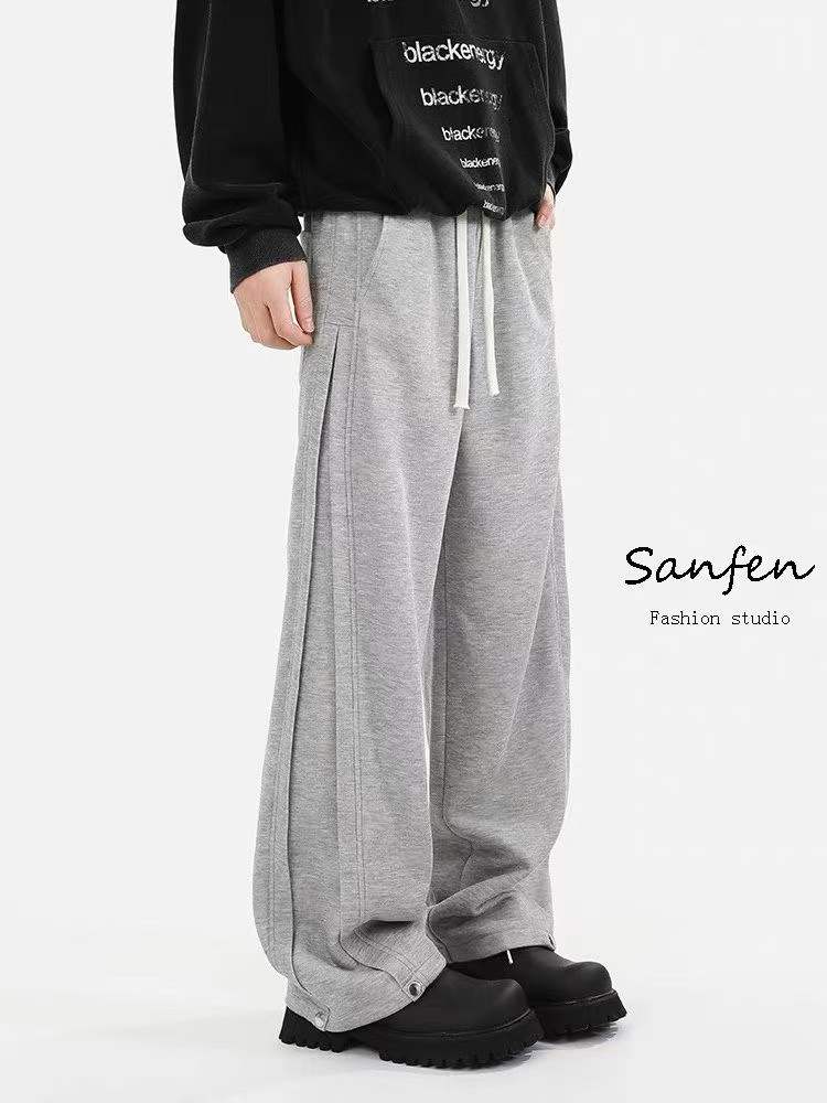 275 Pieces Bulk Stock Cotton Fleece Lined Curved Sweatpants, American Style Baggy Straight Casual Sports Pants - Image 1