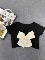 184 Pieces 2026 New French Style Bowknot Slim Fit Summer Short Sleeve T-Shirts Stock Wholesale - Image 5