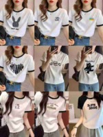 1451 Pieces Women's Patchwork Cotton Summer Short Sleeve Cropped T-Shirts Bulk Stock - Image 1