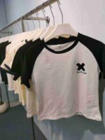 1451 Pieces Women's Patchwork Cotton Summer Short Sleeve Cropped T-Shirts Bulk Stock - Image 4