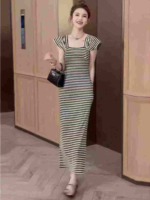 Bulk Clearance About 400 Pcs High Quality Summer Petite Color Block Stripe Square Neck Short Sleeve Dresses - Image 1