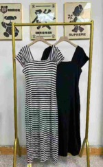 Bulk Clearance About 400 Pcs High Quality Summer Petite Color Block Stripe Square Neck Short Sleeve Dresses - Image 7