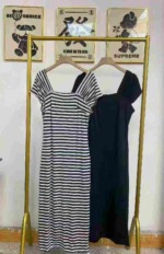 Bulk Clearance About 400 Pcs High Quality Summer Petite Color Block Stripe Square Neck Short Sleeve Dresses - Image 6