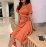 Bulk Clearance 300 Pcs High Quality Summer Cotton Drawstring Waist Midi Short Sleeve T-Shirt Dresses - Image 1