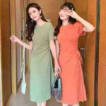 Bulk Clearance 300 Pcs High Quality Summer Cotton Drawstring Waist Midi Short Sleeve T-Shirt Dresses - Image 9
