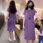Clearance Bulk Stock: About 200 Pcs High Quality Korean Style Casual Loose Slit Short Sleeve Dresses Size M-XL - Image 1