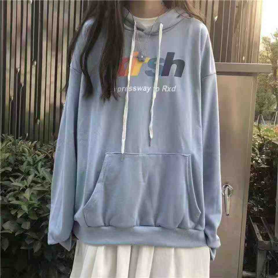 Bulk Clearance 400PCS Autumn Winter Thin Cotton Sweet Loose Hooded Sweatshirts Sizes M-2XL 2 Colors Individual Pack - Image 1
