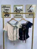 Approx 358 Pcs High Quality Summer French Sweet Off-shoulder Striped Bow Tops, Size M-L, 2 Colors Full Bulk Clearance - Image 7