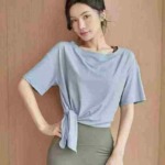 Bulk Stock Wholesale About 300PCS Summer Thin High Stretch Loose Slit Irregular Yoga Short Sleeve T-Shirts - Image 8