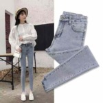 2026 Summer Autumn New Arrival Vintage Irregular High Waist Blue Gray Skinny Long Women's Jeans - 257 Pieces Bulk Stock - Image 1