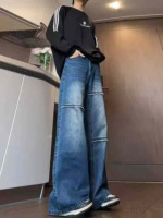 Unisex Vintage Washed Frayed Loose Straight Denim Jeans 465 PCS Bulk Stock Wholesale - Image 5