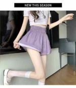33 PCS Women's 2026 New Style Purple High Waist Washed Cotton Loose Baggy Summer Shorts Bulk Stock - Image 1