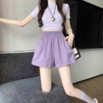 33 PCS Women's 2026 New Style Purple High Waist Washed Cotton Loose Baggy Summer Shorts Bulk Stock - Image 8
