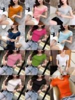 About 2000 Pieces Pure Cotton Plain Solid Crew Neck Short Sleeve Women's T-Shirts Stock Wholesale - Image 1