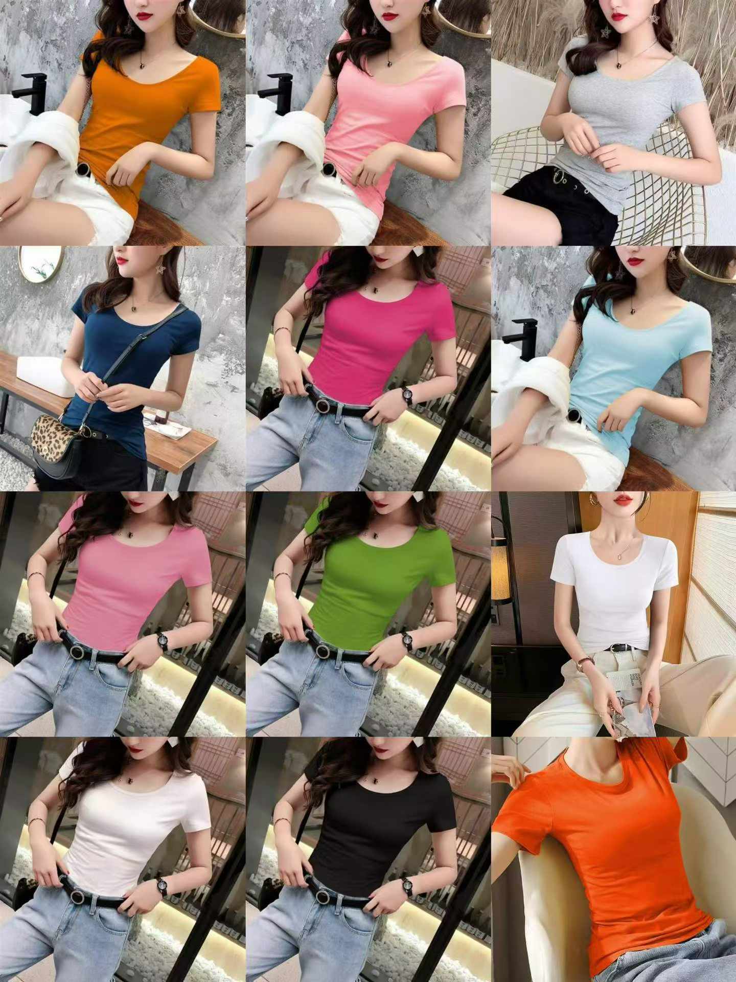 About 2000 Pieces Pure Cotton Plain Solid Crew Neck Short Sleeve Women's T-Shirts Stock Wholesale - Image 1