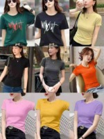 Approx 400 Pieces Women's Solid Cotton Slim Fit Short Sleeve T-Shirts, Brand New With Tags, Clearance Bulk Wholesale - Image 1