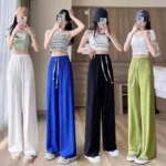 1632 Pieces One Size 2 Colors Ice Silk High Waist Wide Leg Loose Casual Pants Stock Wholesale - Image 8