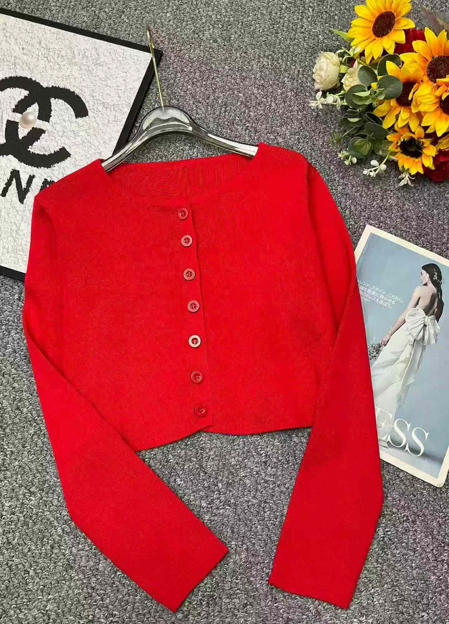 New Spring Vintage Red Plain Simple Long Sleeve Knit Cardigan - 400PCS Bulk Stock Wholesale - Image 1