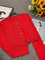 New Spring Vintage Red Plain Simple Long Sleeve Knit Cardigan - 400PCS Bulk Stock Wholesale - Image 9