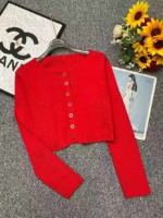 New Spring Vintage Red Plain Simple Long Sleeve Knit Cardigan - 400PCS Bulk Stock Wholesale - Image 8