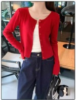 New Spring Vintage Red Plain Simple Long Sleeve Knit Cardigan - 400PCS Bulk Stock Wholesale - Image 6