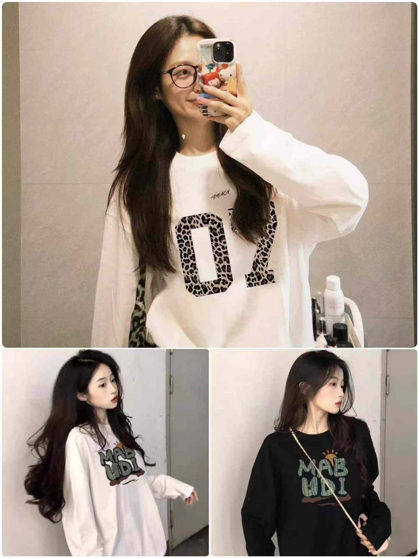 2500pcs Japanese Style Printed Loose Lazy Casual Long Sleeve Base T-Shirts Bulk Wholesale Stock - Image 1