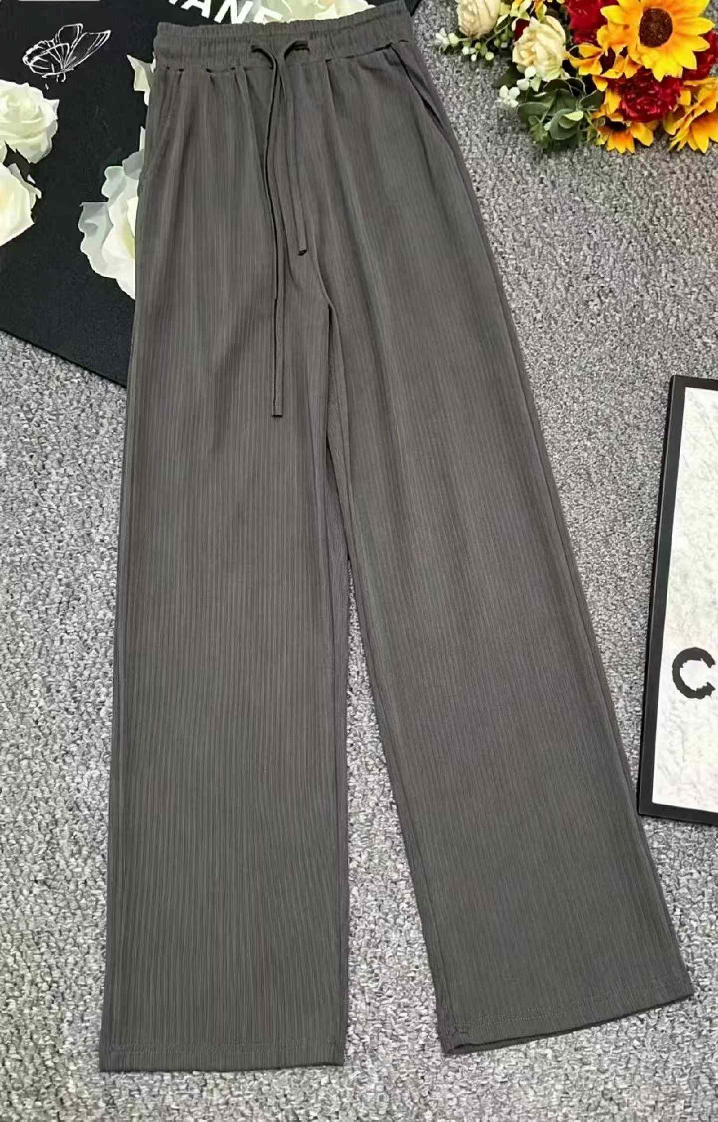 Spring Summer New High Waist Ice Silk Loose Wide Leg Casual Pants, Approx 480 Pieces Bulk Stock Wholesale - Image 1