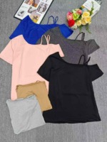 650 Pcs Summer Trendy Retro One-shoulder Strap Printed T-shirts Stock Wholesale Export - Image 3