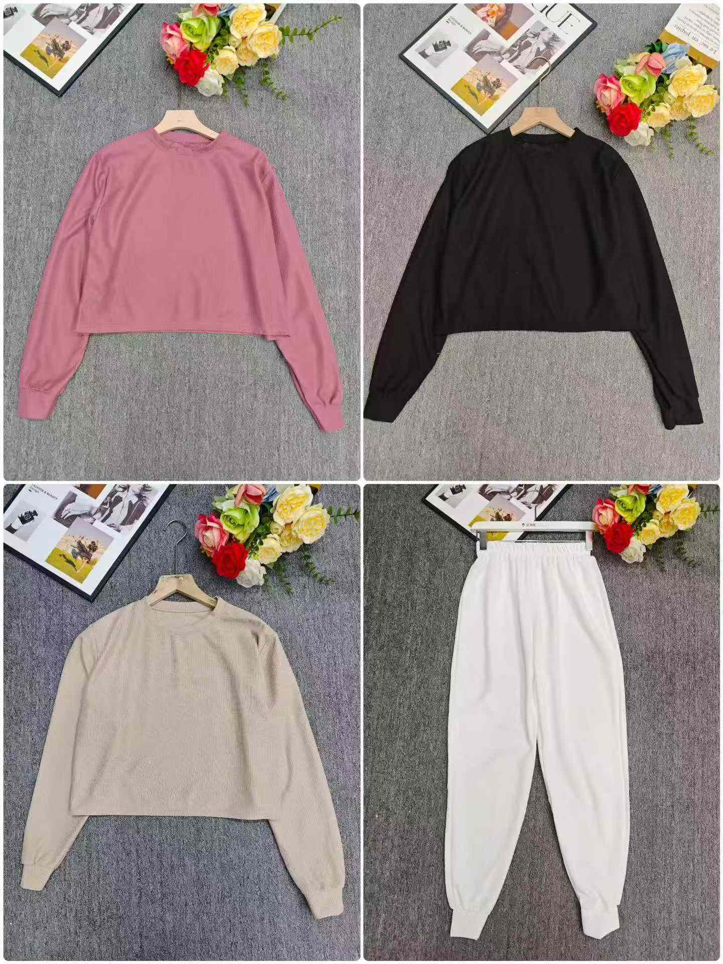 86 Pieces S-2XL Sporty Casual Cropped Hoodies And Sweatpants Chinese Clearance Stock Wholesale - Image 2