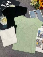 Summer New French Style Stretchy Slim Fit Women's Knit Tops, About 400PCS, Bulk Wholesale Stock Clearance - Image 9