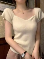 Summer New French Style Stretchy Slim Fit Women's Knit Tops, About 400PCS, Bulk Wholesale Stock Clearance - Image 8