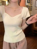 Summer New French Style Stretchy Slim Fit Women's Knit Tops, About 400PCS, Bulk Wholesale Stock Clearance - Image 7