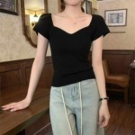 Summer New French Style Stretchy Slim Fit Women's Knit Tops, About 400PCS, Bulk Wholesale Stock Clearance - Image 4