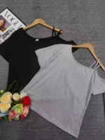 52 Pieces Sexy Loose Off-shoulder Asymmetrical T-Shirts Stock Clearance Wholesale - Image 3