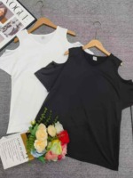 52 Pieces Sexy Loose Off-shoulder Asymmetrical T-Shirts Stock Clearance Wholesale - Image 2