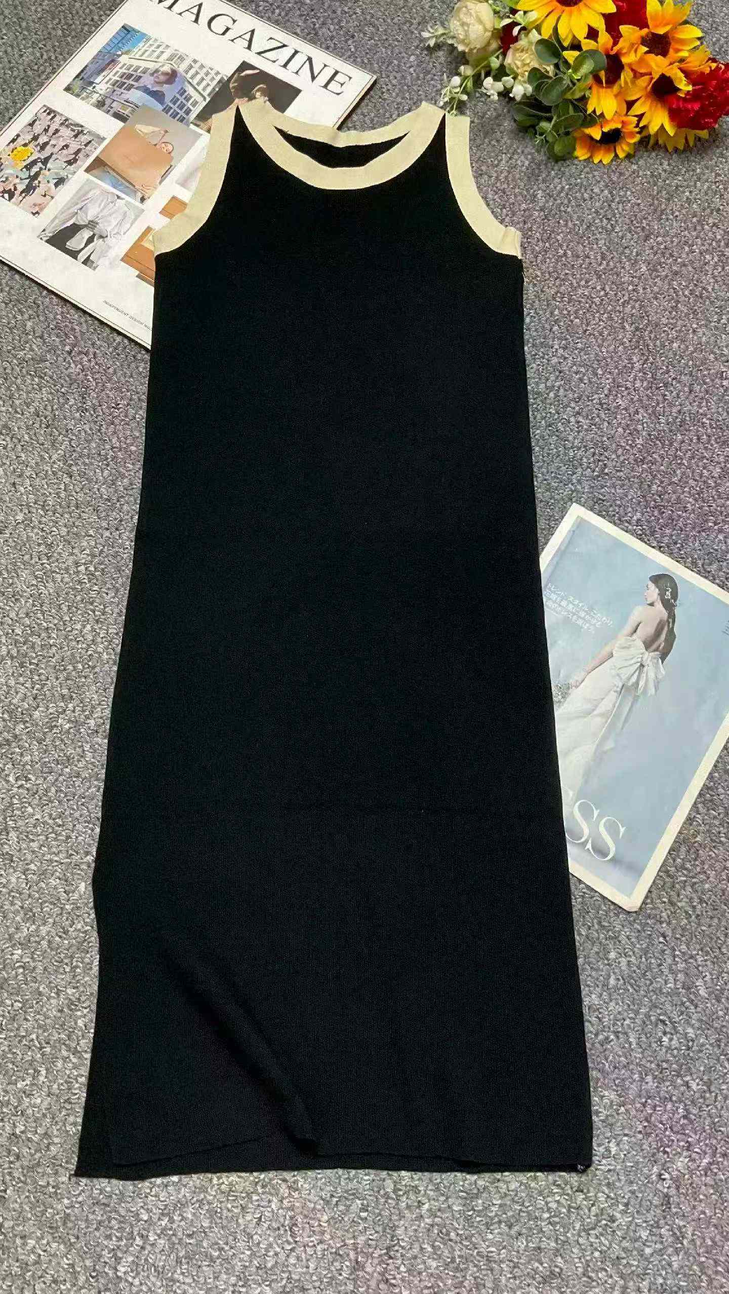 New Summer Korean Style Color Block Ice Silk Knit Sleeveless Dress 128 Pieces Bulk Stock Clearance Wholesale - Image 1