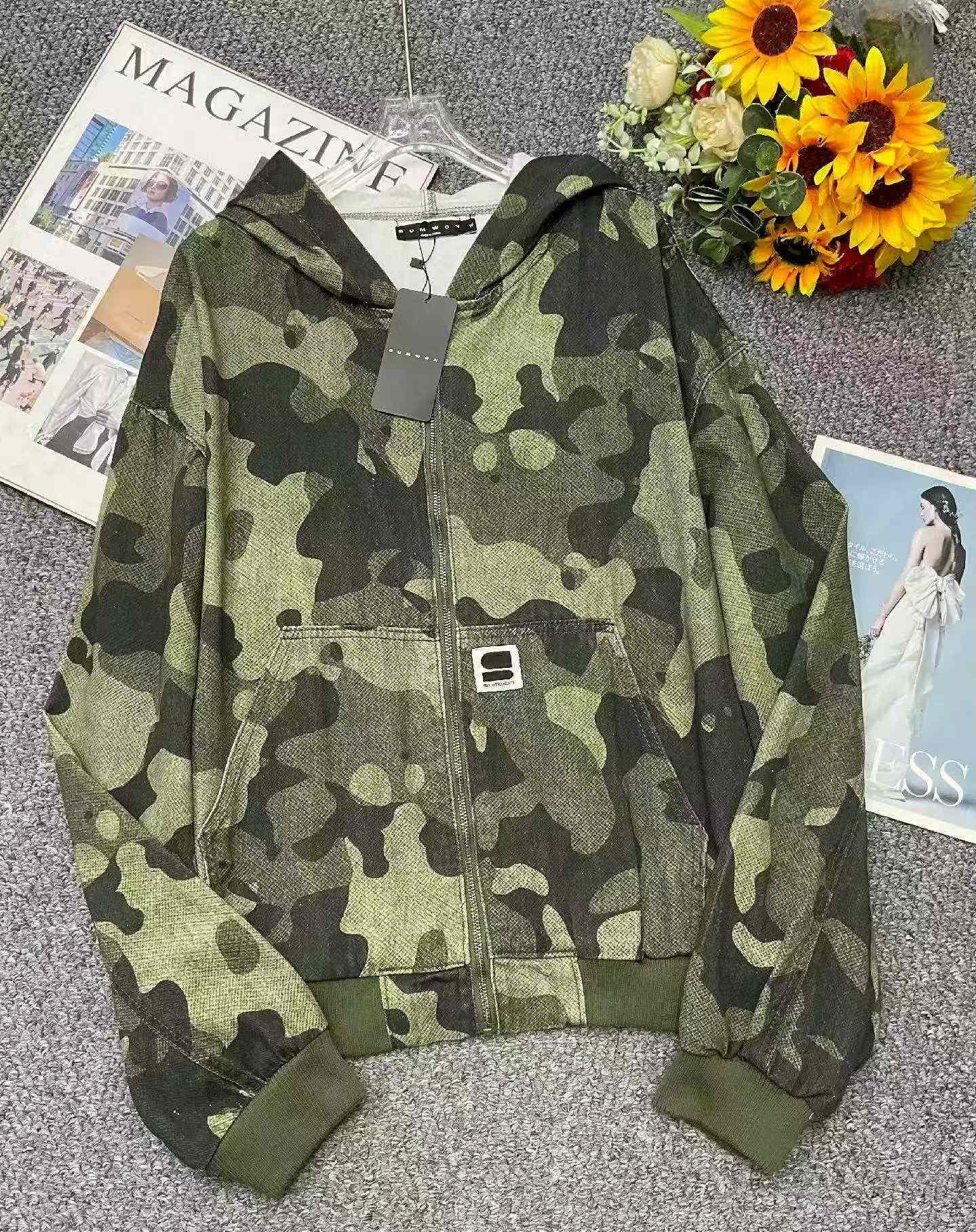Spring New Unisex Loose Washed Cotton Camo Hooded Cardigan Jacket 80 Pieces Bulk Stock Clearance - Image 1