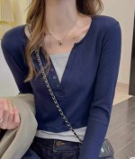 New Spring Korean Style Fake Two-piece V-neck Slim Long Sleeve Tops, 440 Pcs, Bulk Stock Clearance Wholesale - Image 5