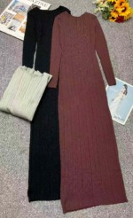 Clearance Sale: 66 Pcs Spring Summer Solid Ribbed Stretchy Slim Fit Long Sleeve Long Knit Sweater Dress Wholesale Stock Lot - Image 8