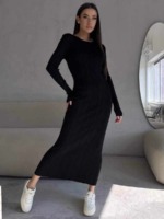 Clearance Sale: 66 Pcs Spring Summer Solid Ribbed Stretchy Slim Fit Long Sleeve Long Knit Sweater Dress Wholesale Stock Lot - Image 4