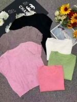 Summer New Design Women's Puff Sleeve Round Neck Slim Short Sleeve Knit Tops - 2050PCS Wholesale Stock Lot - Image 2
