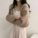 Spring New French Chic Lazy Lantern Sleeve Cropped Batwing Cardigan Sweater, 410 Pieces Wholesale Bulk Stock Clearance - Image 6