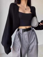 Spring New French Chic Lazy Lantern Sleeve Cropped Batwing Cardigan Sweater, 410 Pieces Wholesale Bulk Stock Clearance - Image 4