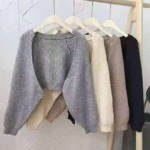 Spring New French Chic Lazy Lantern Sleeve Cropped Batwing Cardigan Sweater, 410 Pieces Wholesale Bulk Stock Clearance - Image 2