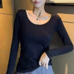 103 Pieces U-Neck Black Slim Waist Stretchy Long Sleeve Basic Tops Size S-2XL Clearance Stock Wholesale - Image 6