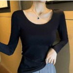 103 Pieces U-Neck Black Slim Waist Stretchy Long Sleeve Basic Tops Size S-2XL Clearance Stock Wholesale - Image 5