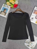 103 Pieces U-Neck Black Slim Waist Stretchy Long Sleeve Basic Tops Size S-2XL Clearance Stock Wholesale - Image 4